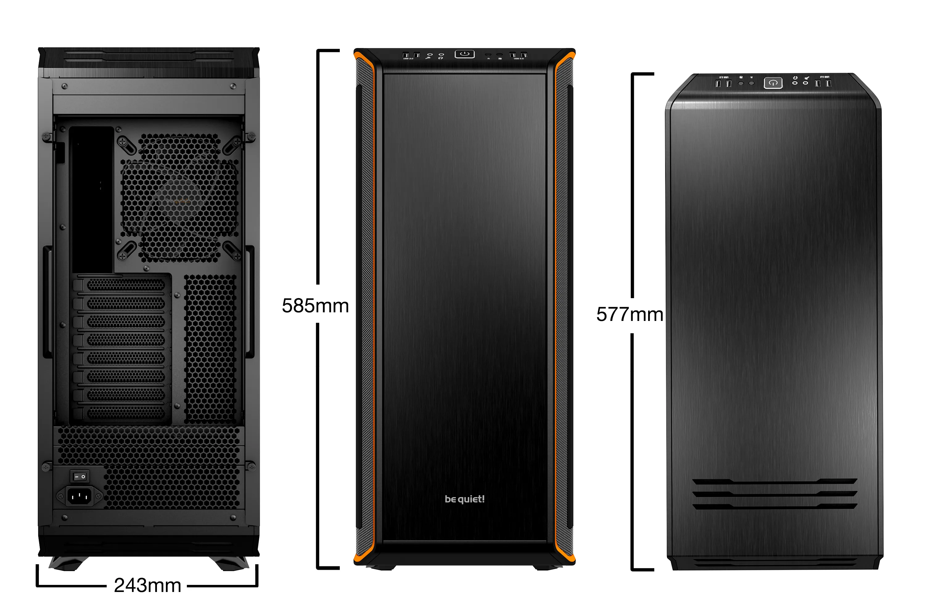 be quiet! Dark Base 900 -miditornikotelo, musta/oranssi