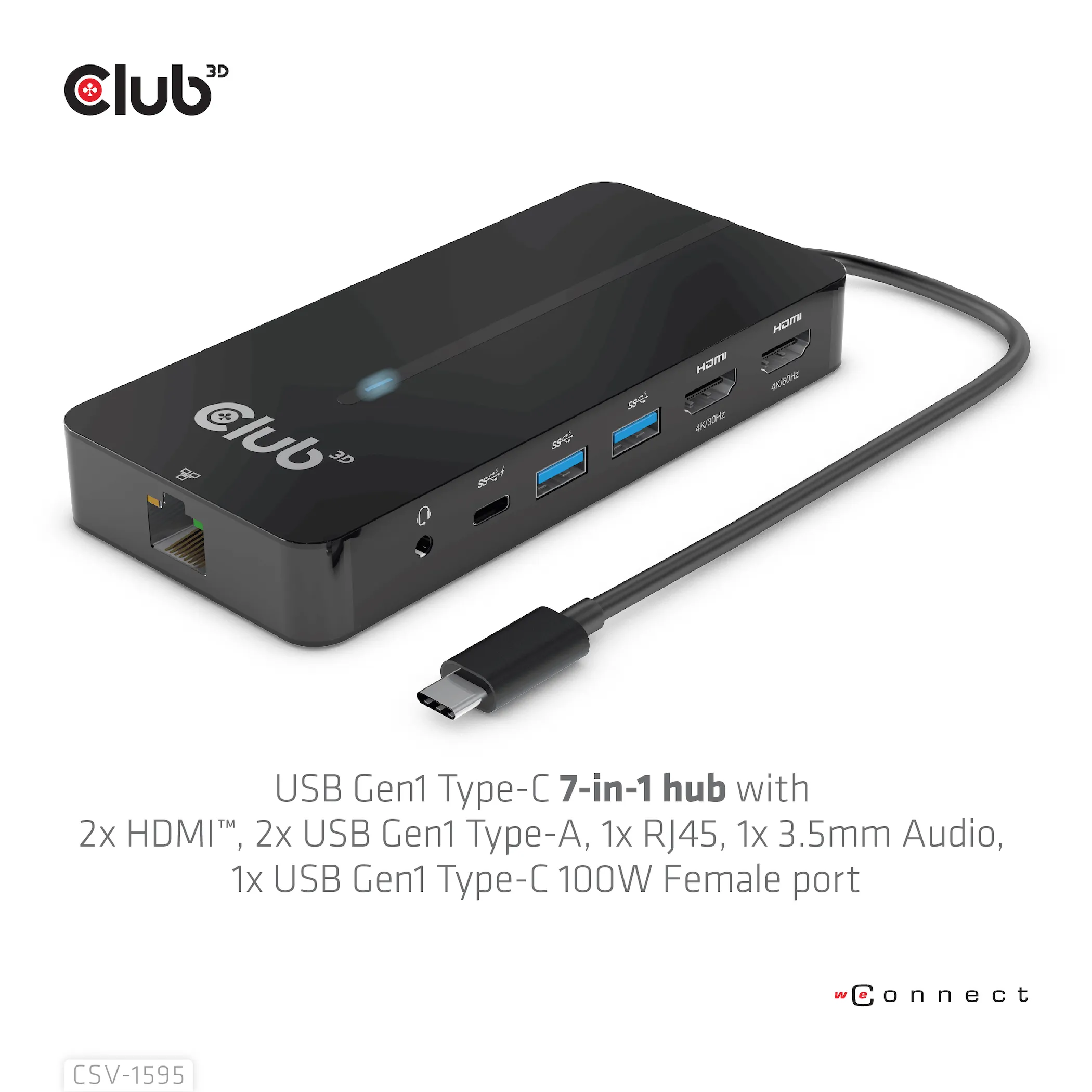 Club 3D 3.1 Gen1 USB-C 7-in-1 -hubi, Musta Club 3D 3.1 Gen1 USB-C 7-in-1 -hubi, Musta