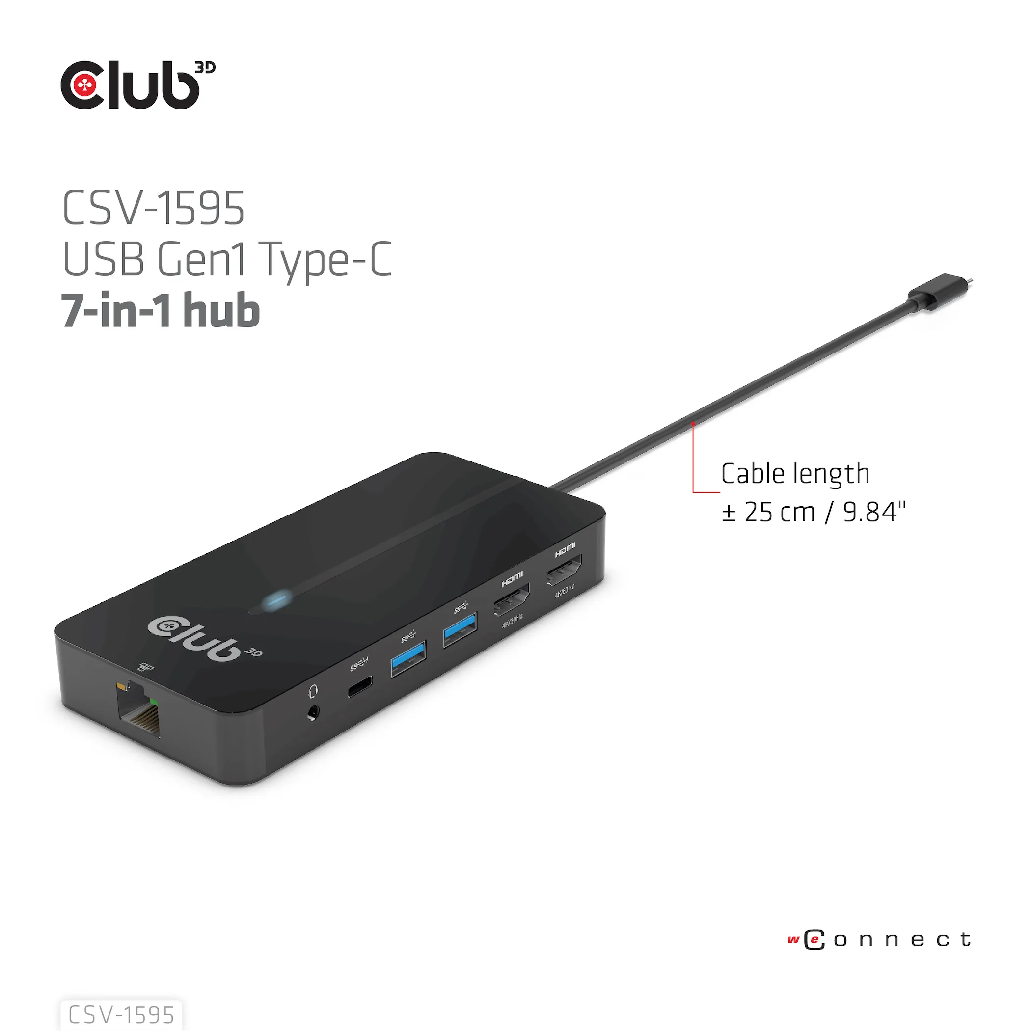Club 3D 3.1 Gen1 USB-C 7-in-1 -hubi, Musta Club 3D 3.1 Gen1 USB-C 7-in-1 -hubi, Musta