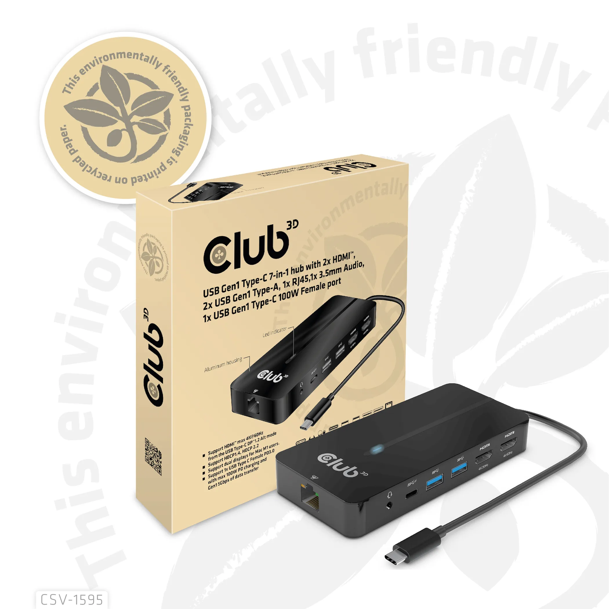 Club 3D 3.1 Gen1 USB-C 7-in-1 -hubi, Musta Club 3D 3.1 Gen1 USB-C 7-in-1 -hubi, Musta