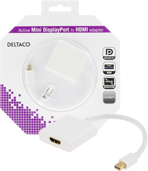 DELTACO Mini Displayport - HDMI sovitin, 4K, audio, 0,2, valkoinen