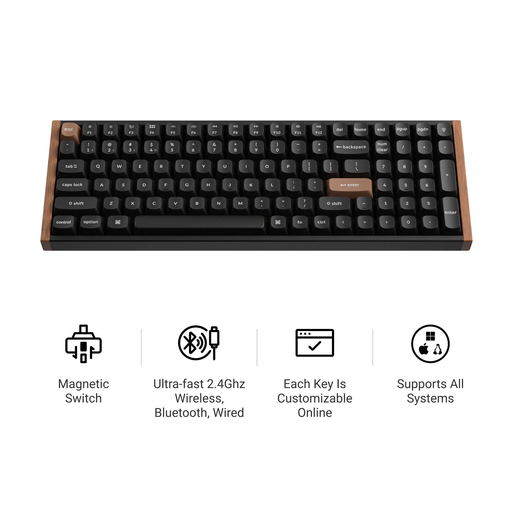Keychron K4 HE Special Edition -langaton mekaaninen pelin&auml;pp&auml;imist&ouml;, Magnetic, musta, puu