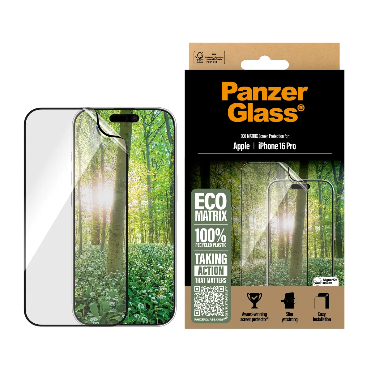 PanzerGlass Ultra-Wide Fit Eco MATRIX, iPhone 16 Pro - skyddsfilm