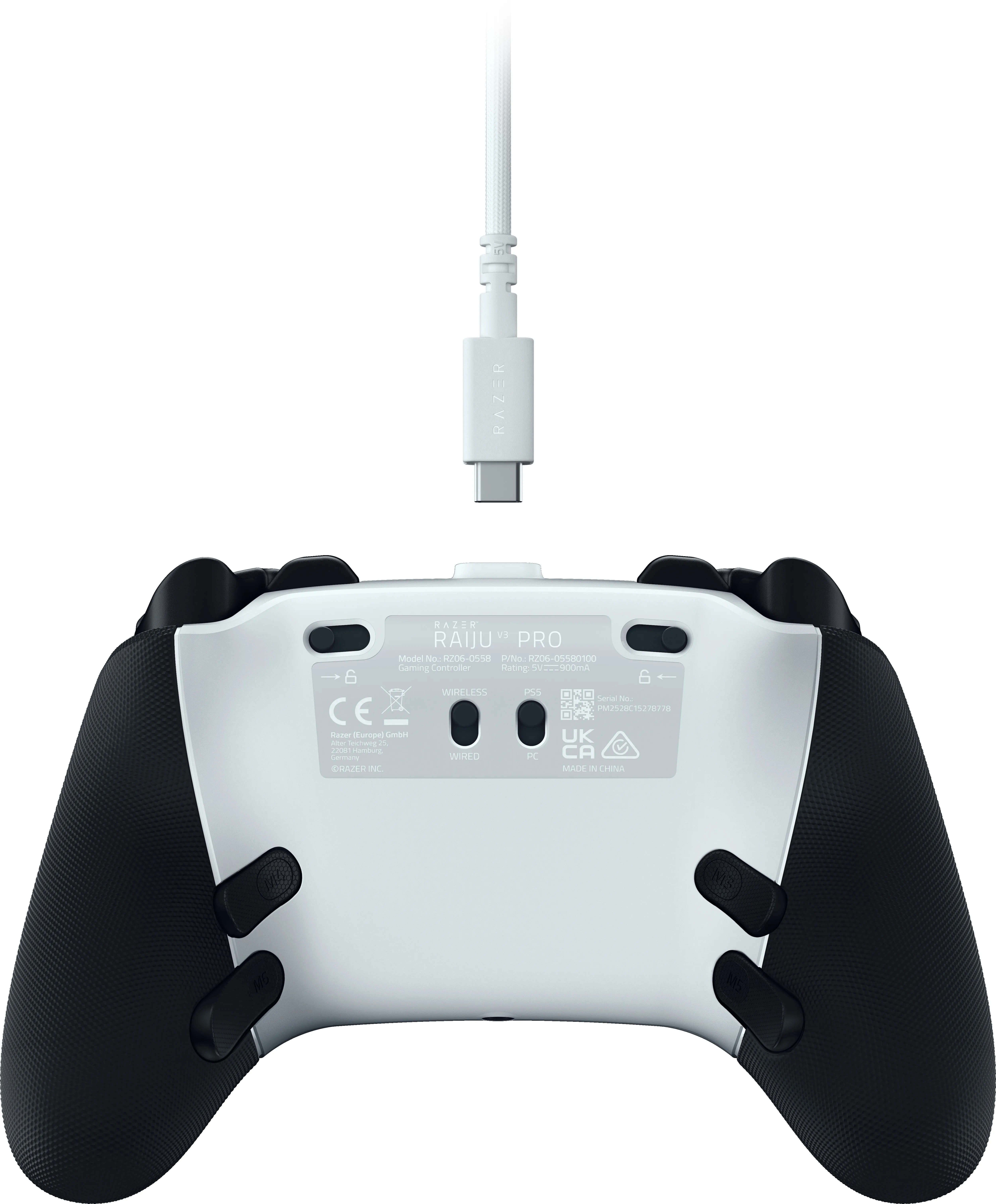 Razer Raiju V3 Pro langaton peliohjain PC:lle ja PlayStation 5:lle - Valkoinen/musta