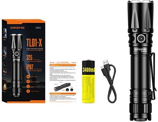 SUPERFIRE TL01-X, 3400 mAh, 1800 lm, UV Flashlight