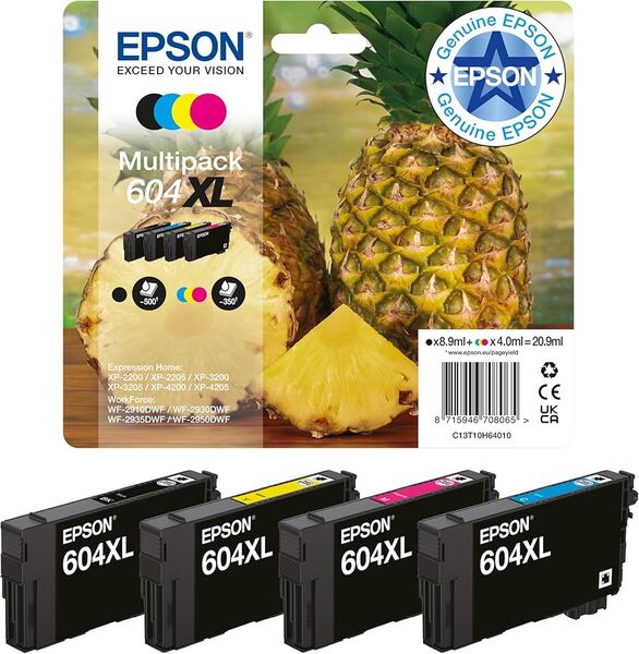 Epson 604XL Pineapple Ink cartridge kit, Black/Cyan/Magenta/Yellow