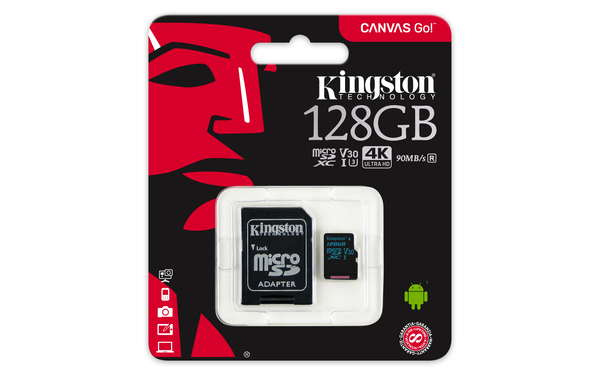 Kingston 128GB Canvas Go, UHS-I Class 10 MicroSDXC - memory card + SD adapter