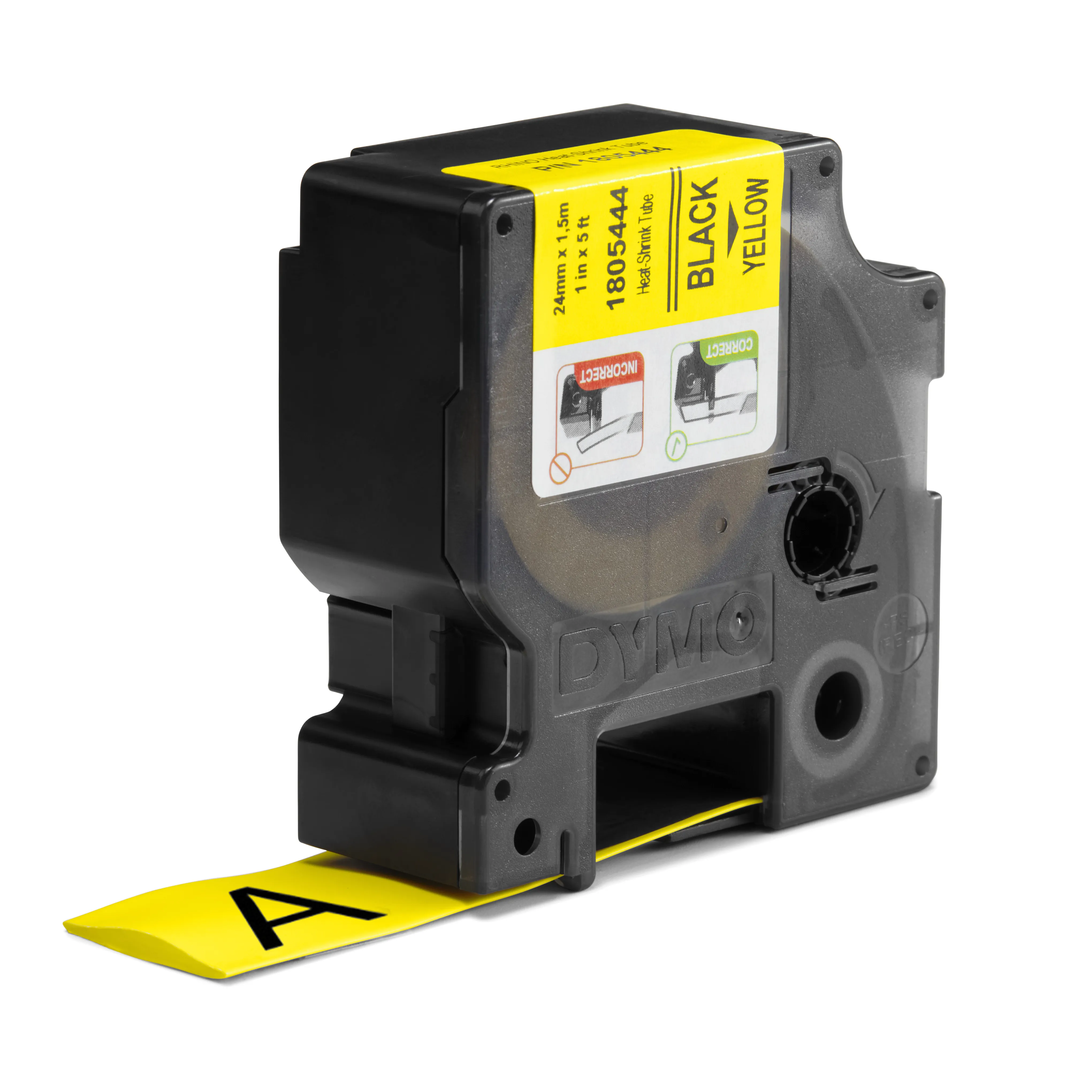 DYMO Rhino Professional, krympslang, 24mm, svart text p&aring; gul, 1,5m