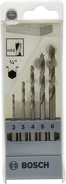 Bosch wood drill bit set with hex shank, 5-piece