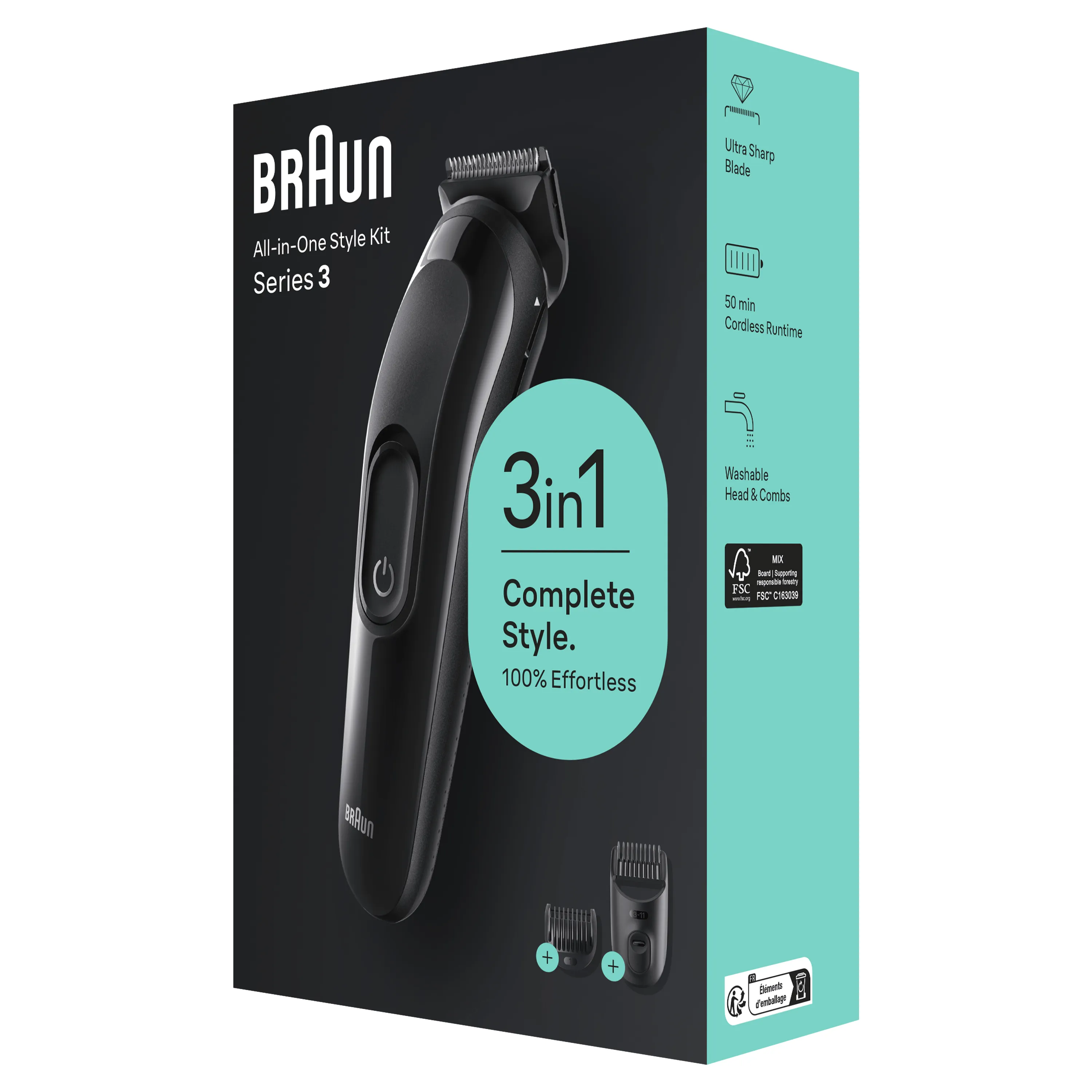 !BRAUN SK2400 STYLE KIT TRIMMERI JA KOTIPARTURI. 2-in-1 muotoilusetti hiusten, parran ja kasvojen karvojen poistoon: partatrimmeri, vartalotrimmeri, hiustrimmer