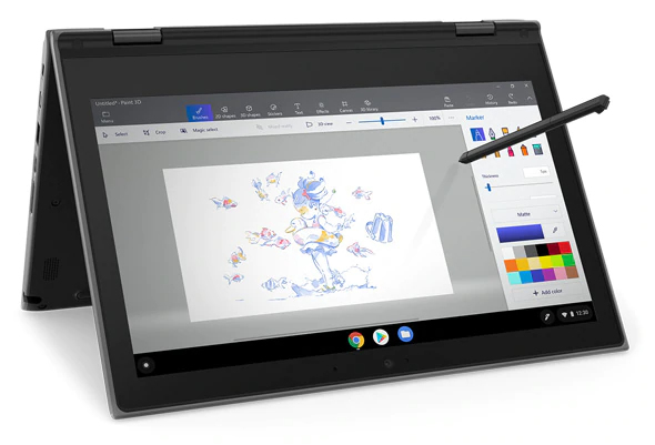 Lenovo 11.6" 500e (2nd Gen), 8 Gt RAM, 64 Gt eMMC, Chrome OS -kannettava, Musta