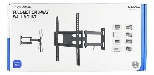 DELTACO, full-motion 3-way wall, 32"-55", 35kg, 200x200-400x400