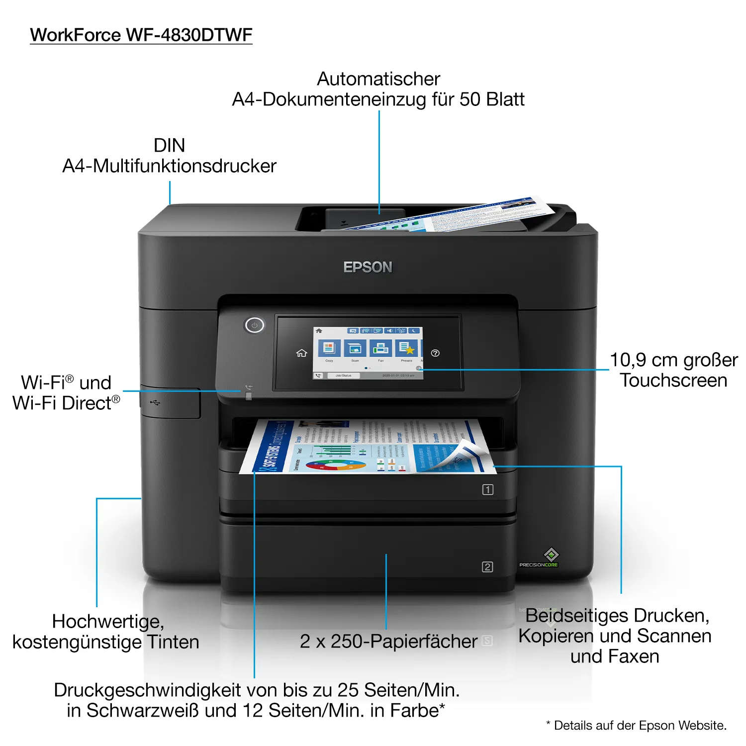 Epson WorkForce Pro WF-4830DTWF A4 -mustesuihkumonitoimilaite