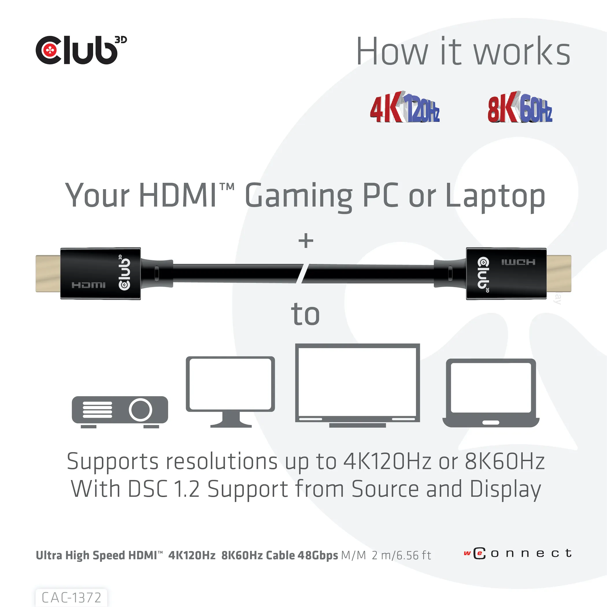 Club 3D HDMI &ndash; HDMI 2,1 - kabel, 2 m, Svart