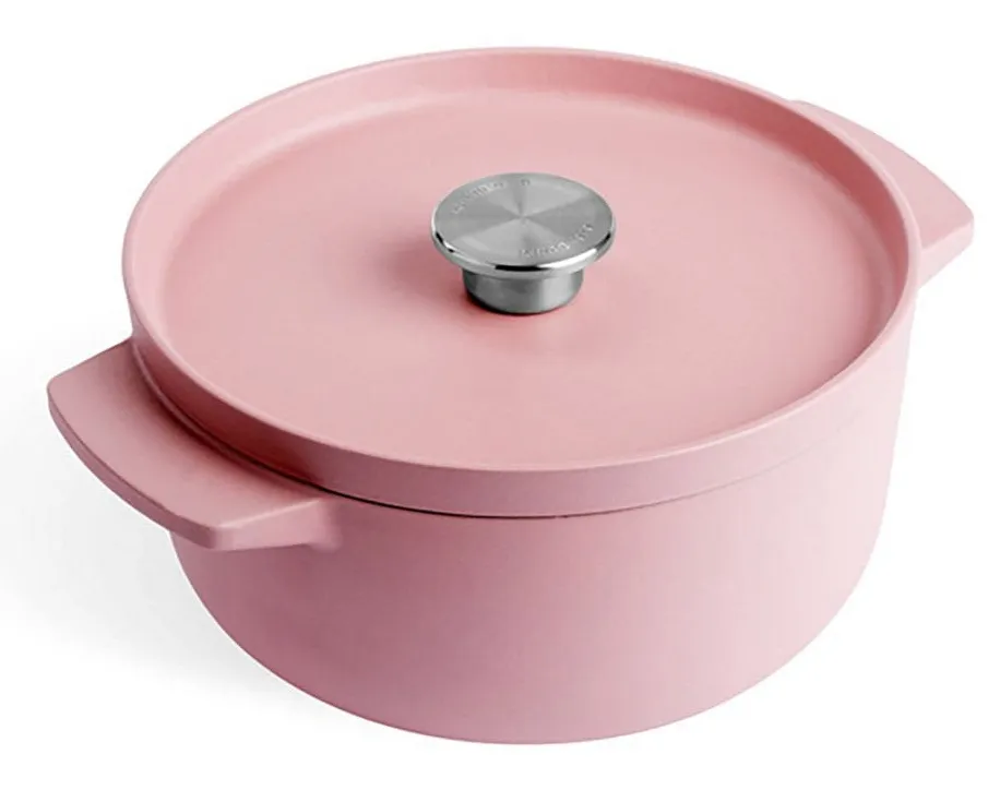 Rosa gjutj&auml;rnsgryta med lock, 22 centimeter, 3,3 liter