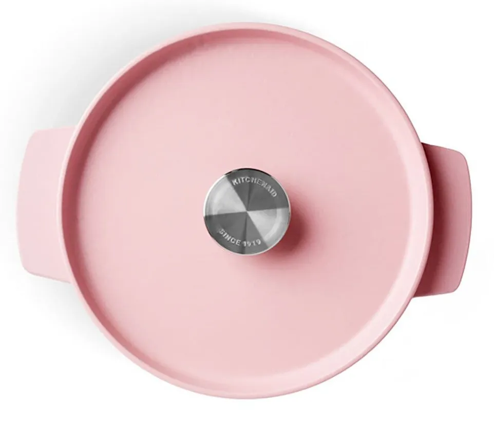 Rosa gjutj&auml;rnsgryta med lock, 22 centimeter, 3,3 liter