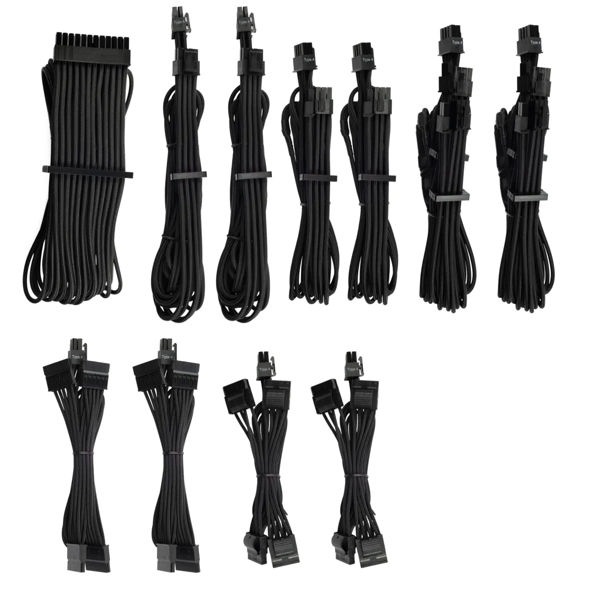 CORSAIR Premium Individually Sleeved DC Cable Pro Kit Type 4 Generation 4 BLACK CORSAIR Premium Individually Sleeved DC Cable Pro Kit Type 4 Generation 4 BLACK