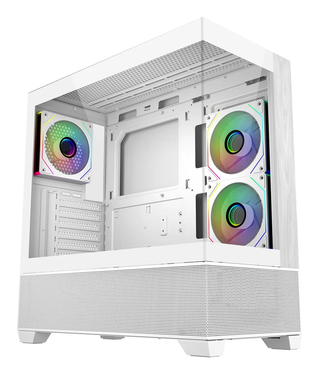 Cooler Master Elite 690 Wood midi-tower chassi med f&ouml;nster och RGB-belysning, vit
