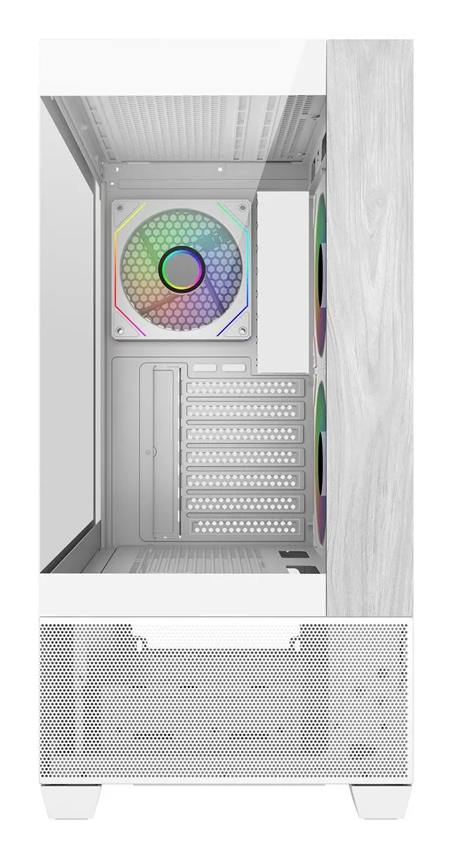 Cooler Master Elite 690 Wood midi-tower chassi med f&ouml;nster och RGB-belysning, vit