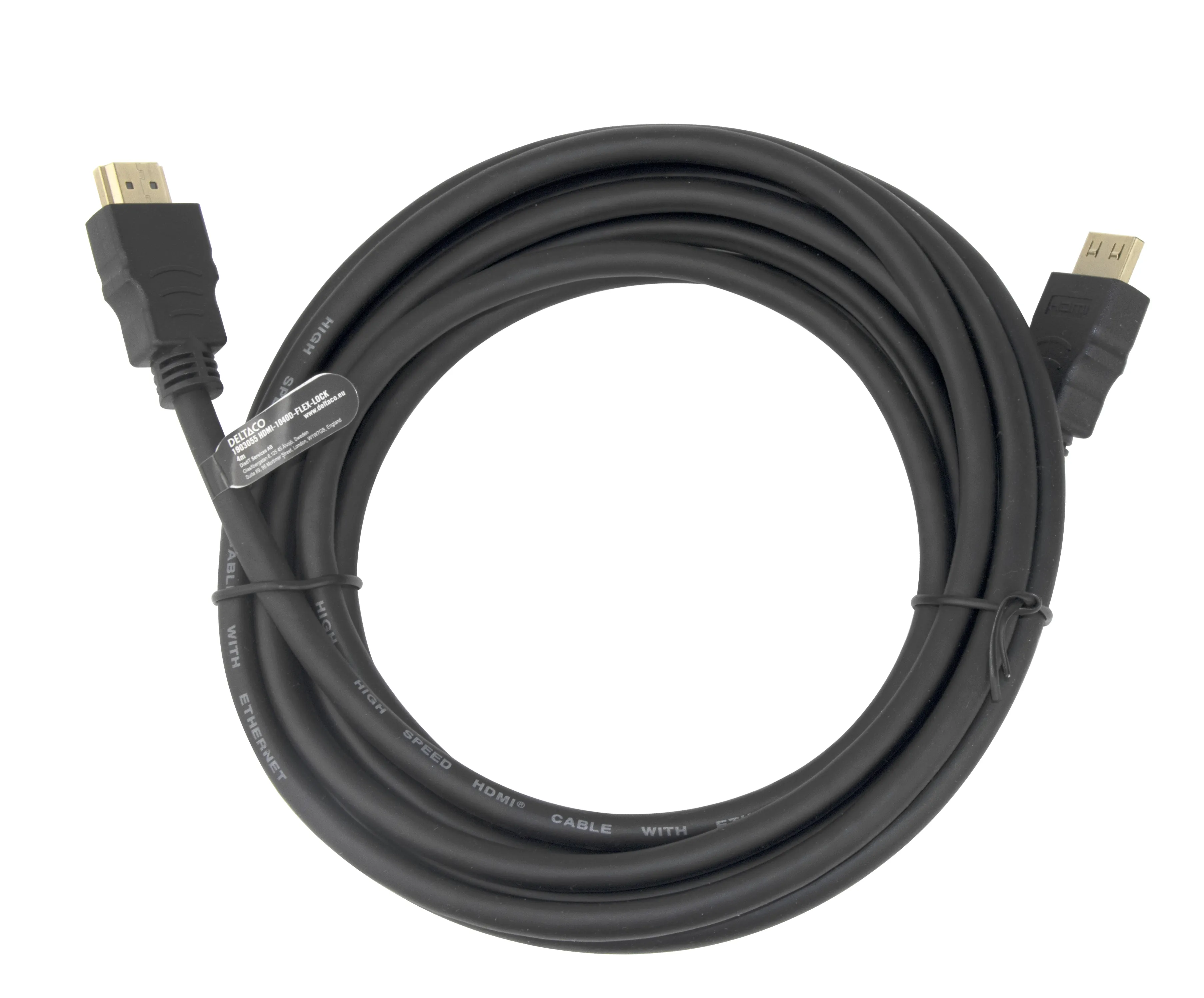 DELTACO High-Speed Flex HDMI cable, 4M, w/lock, 4K UHD, black