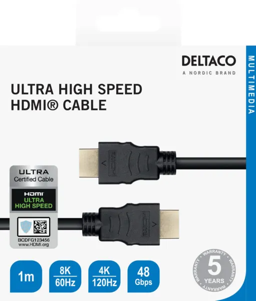Deltaco  HDMI &ndash; HDMI 2.1 - cable, 1 m, Black