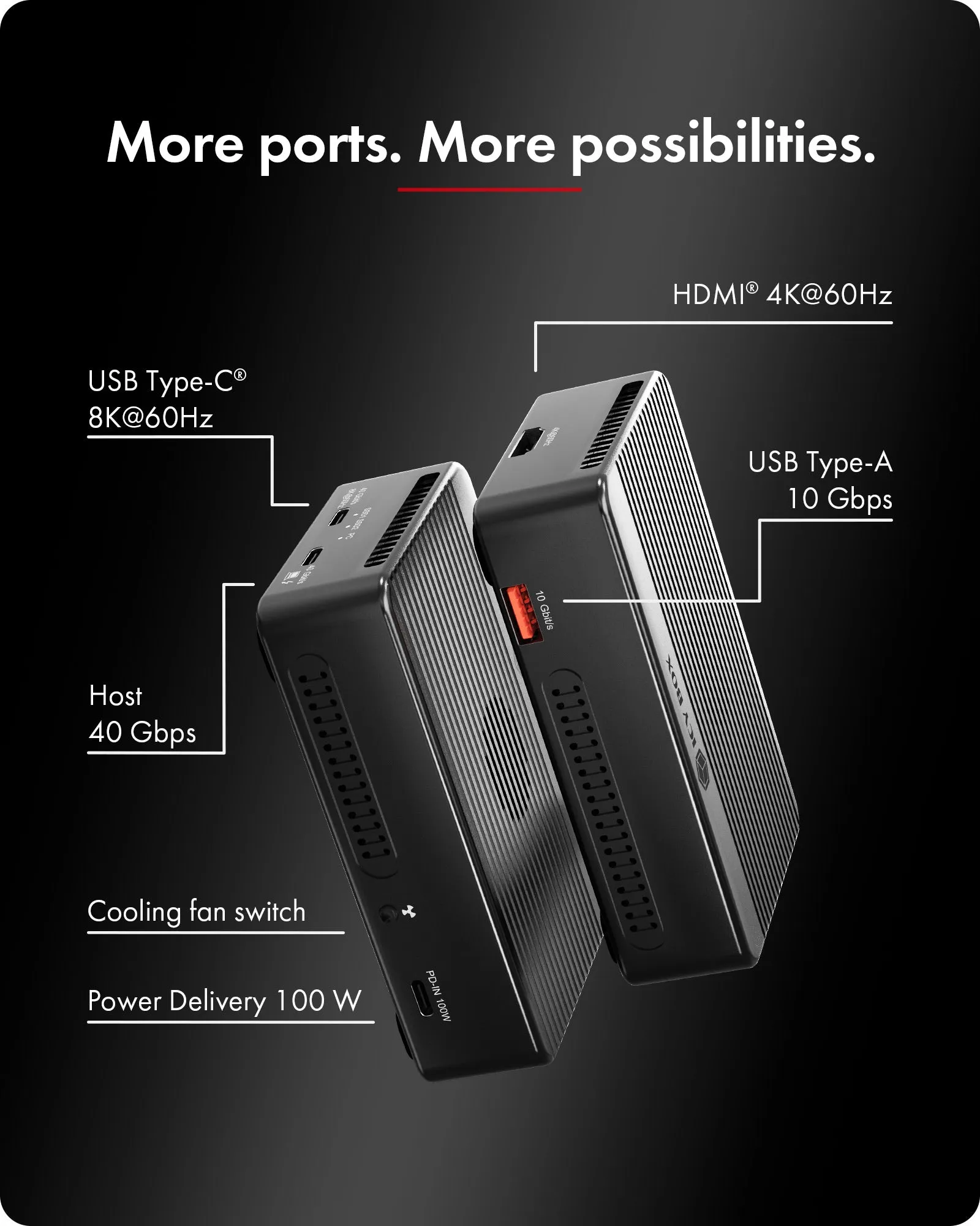 ICYBOX IB-RD2818DK-40G 2-facks M.2 NVMe-dockningsstation, USB4 / Thunderbolt 3, h&aring;rdvaru-RAID 0/1, 40 Gb/s