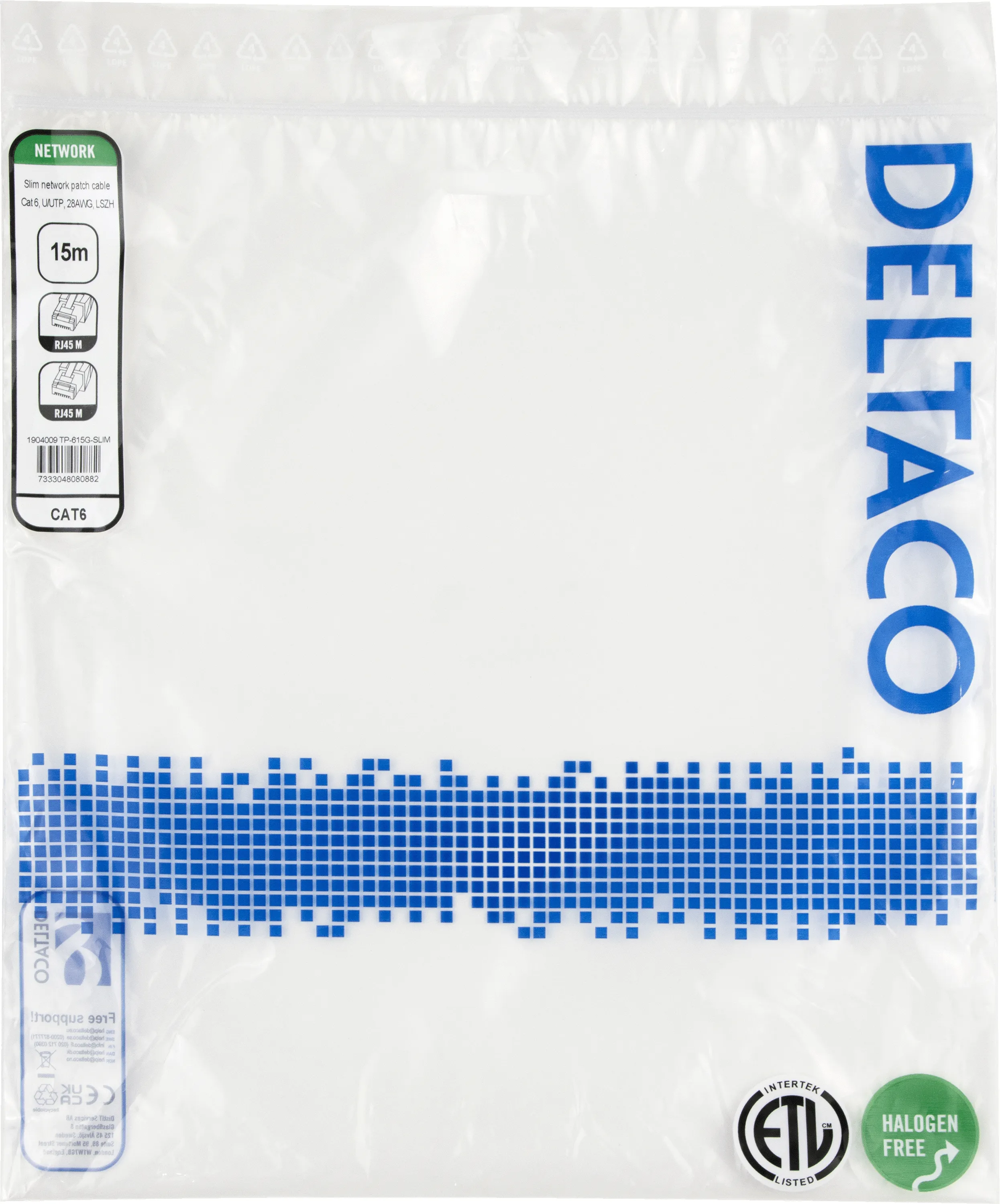 Deltaco Cat6 UTP RJ45 15m -verkkokaapeli, vihre&auml;