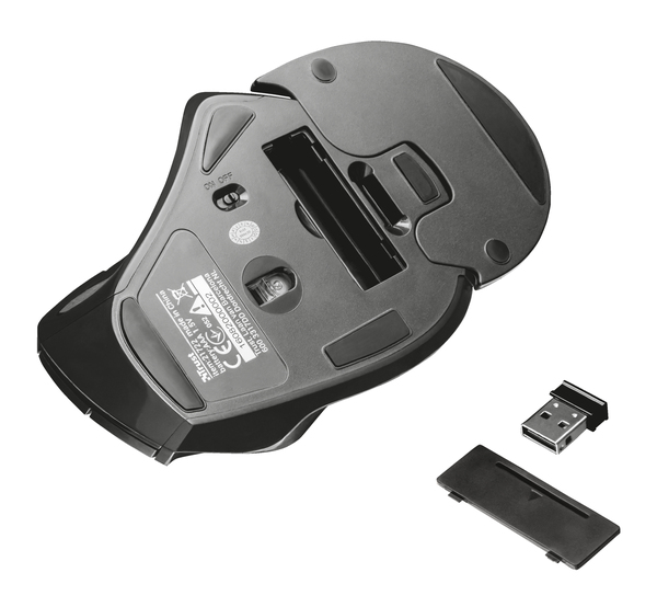 Trust Vergo Wireless Ergonomic Comfort - tr&aring;dl&ouml;s mus, Svart