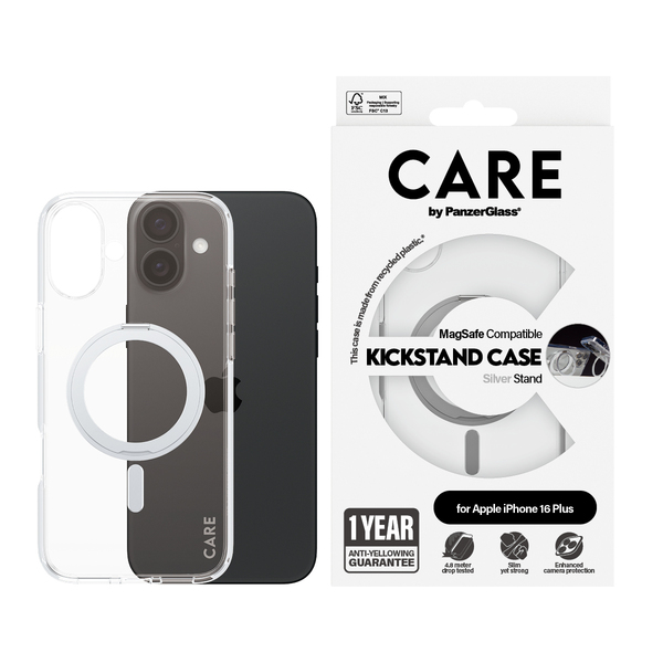 PanzerGlass CARE iPhone 16 Plus Case Silver Kickstand &amp; MagSafe