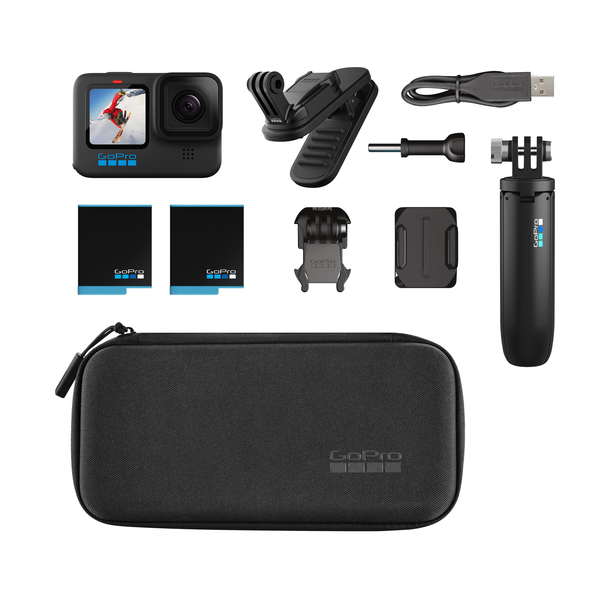 GoPro HERO10 Black Accessories Bundle Swivel Clip/Battery/Shorty/SD Card/Case
