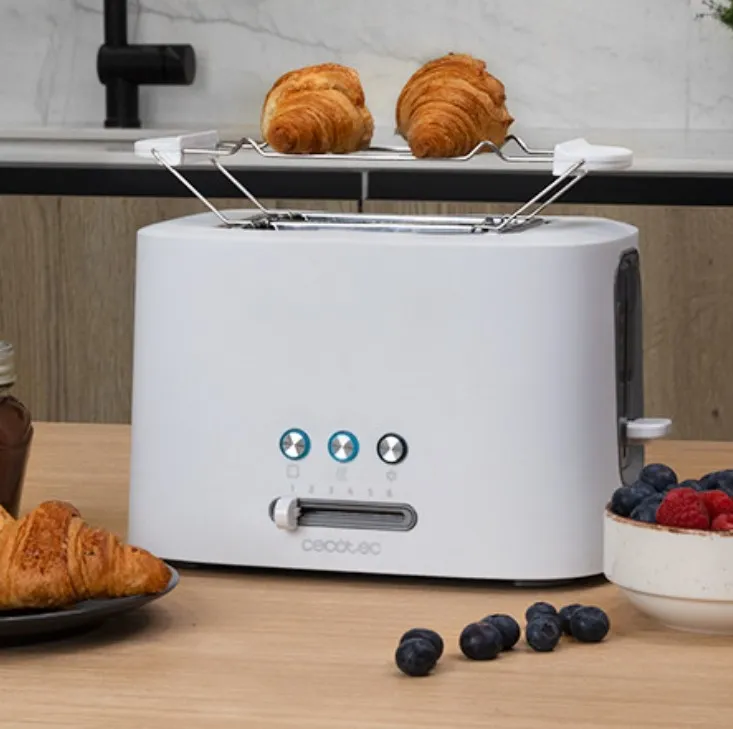 Cecotec Toast&Taste 9000 Double White -leiv&auml;npaahdin, 980 W, 2 viipaletta