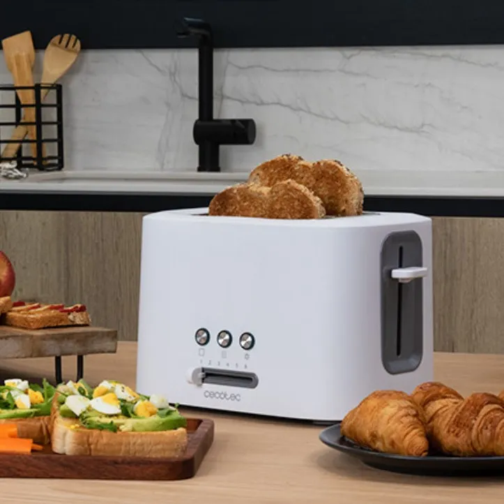 Cecotec Toast&Taste 9000 Double White -leiv&auml;npaahdin, 980 W, 2 viipaletta