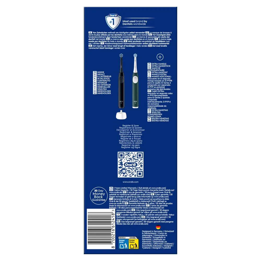 Oral-B iO Series 2 Duo Electric Toothbrush, 2 pcs, Night Black/Forest Green