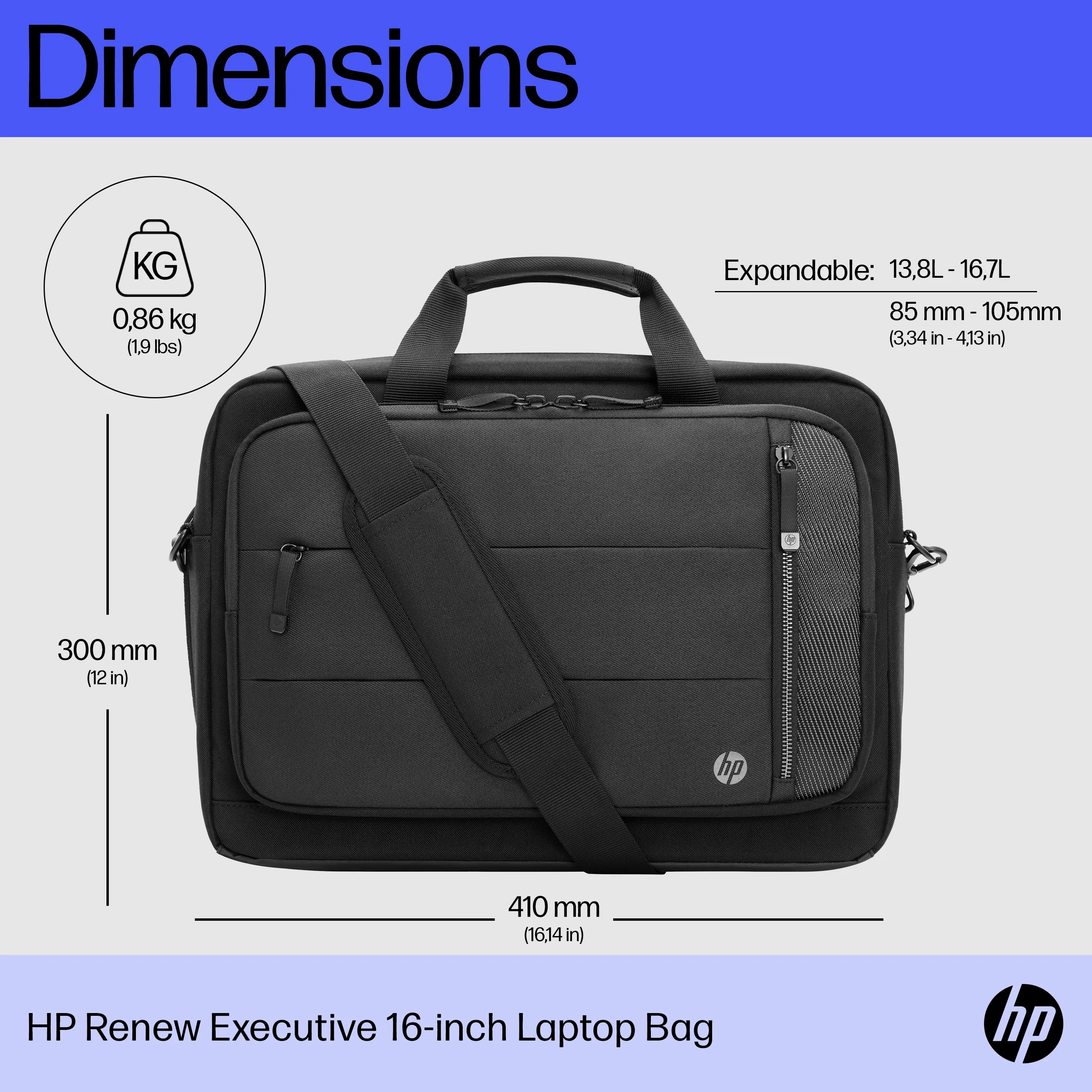 HP Renew Executive - Kannettavan tietokoneen kantolaukku olkahihnalla - 16.1" - musta malleihin ZBook Firefly 14 G9 Mobile Workstation, ZBook Fury 16 G9 Mobile
