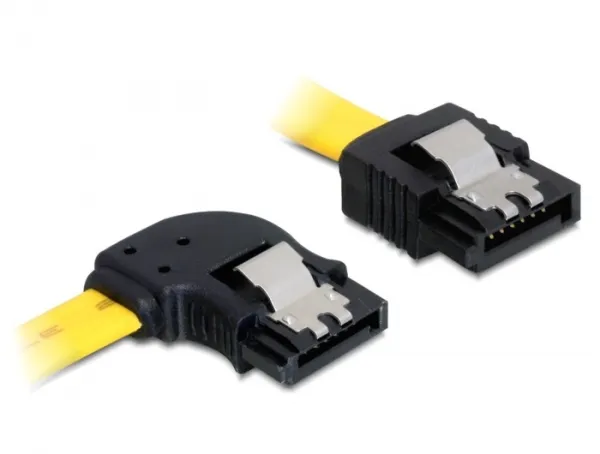 DeLOCK SATA-kabel, 0,3m, 6Gb/s, l&aring;sclip, vinklad v&auml;nster - rak, gul