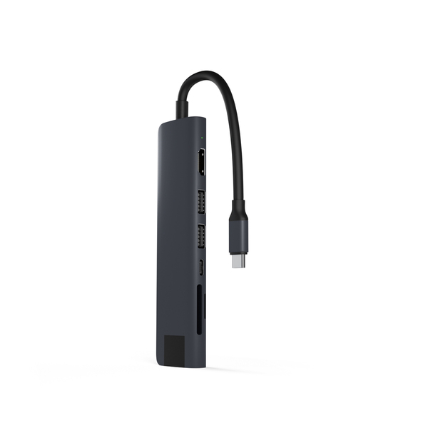 Epico 7in1 Multimedia Hub 100W USB-C PD, 2 × USB-A, HDMI, Ethernet, SD/Micro SD Card Slot 8K with USB-C Connector, Midnight Color