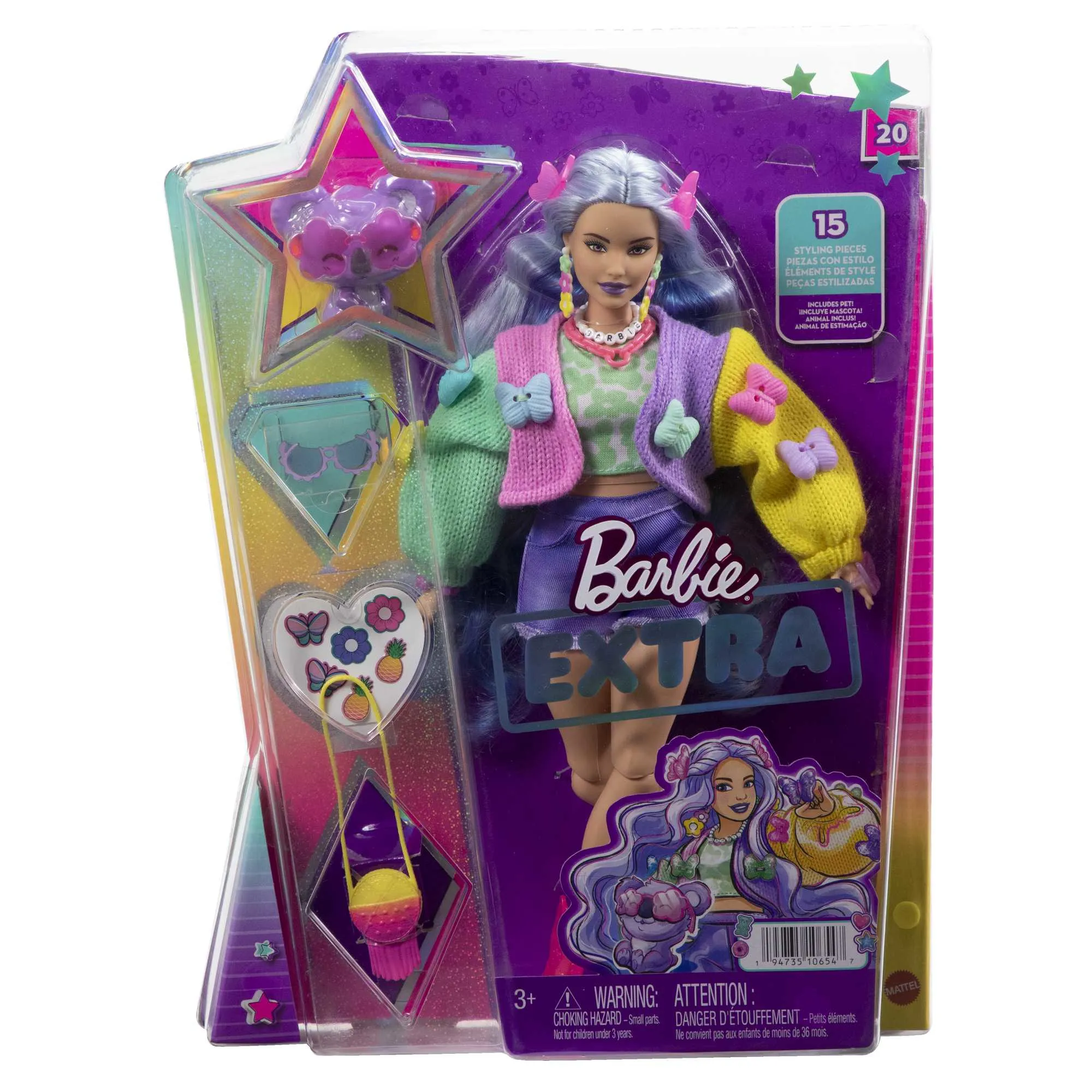 Mattel Barbie Extra Doll 20 - Lavender Hair/Butterfly Hair Clip