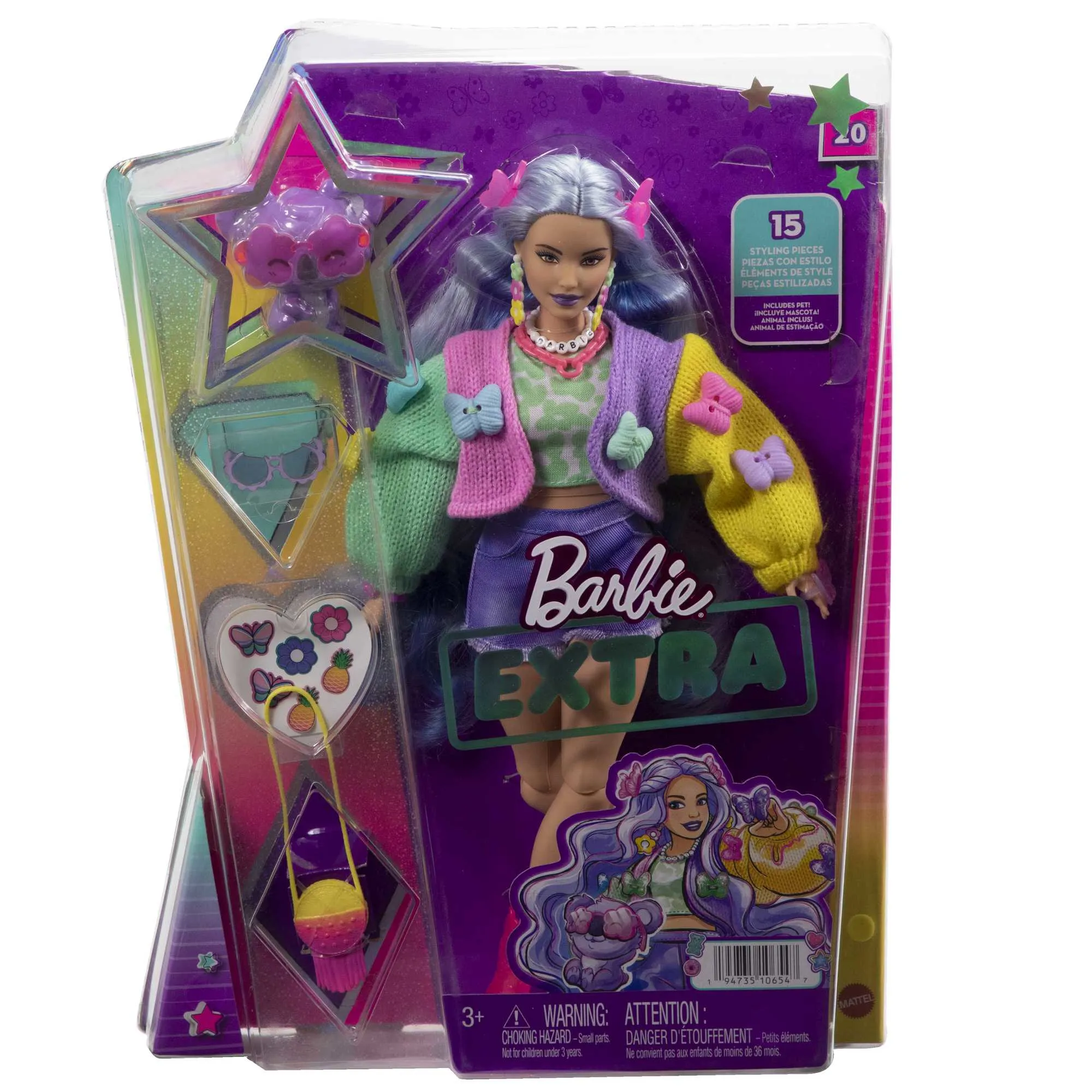 Mattel Barbie Extra Doll 20 - Lavender Hair/Butterfly Hair Clip