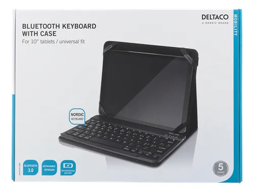DELTACO suojus ja Bluetooth näppäimistö 10" tableteille, musta
