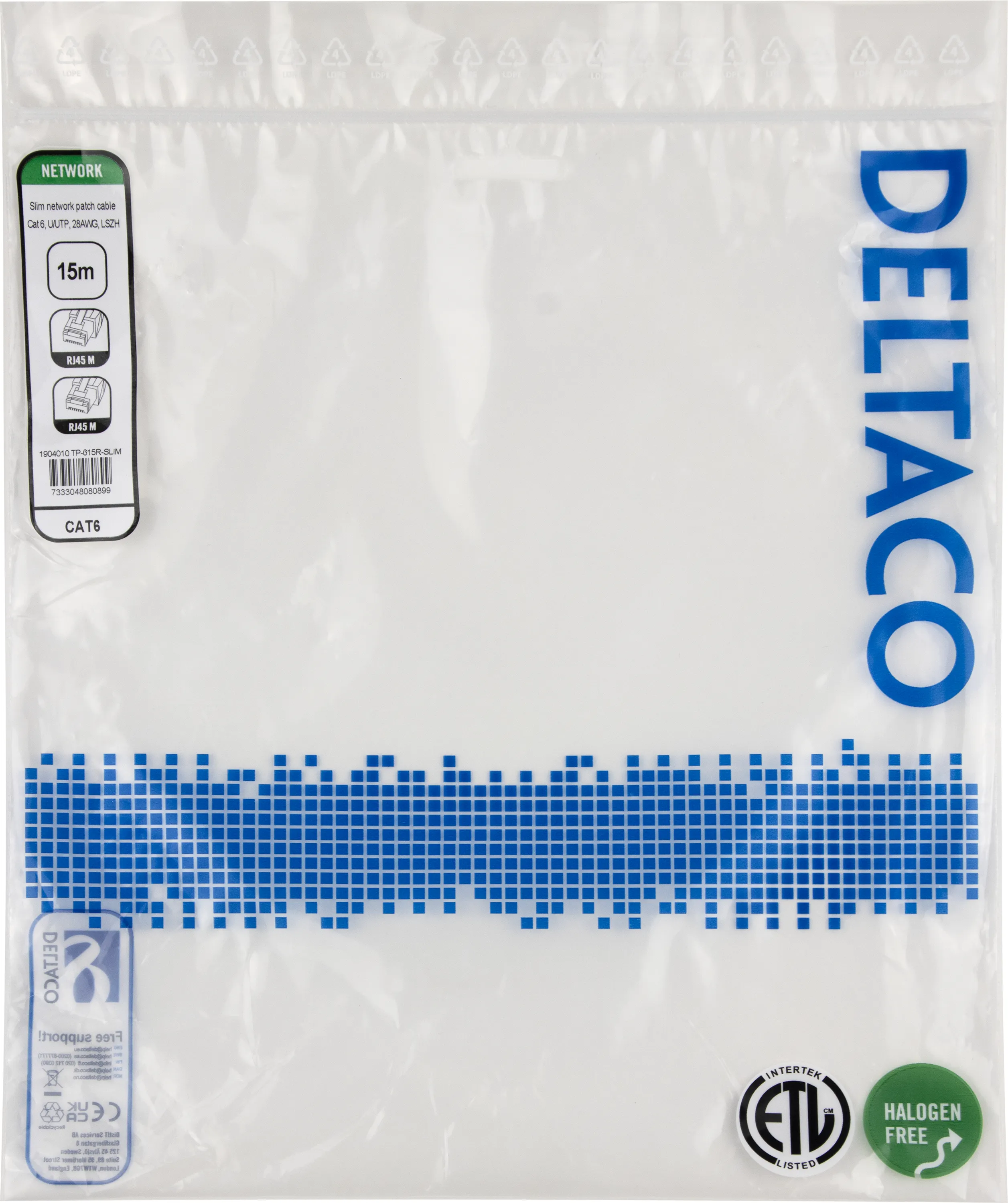 Deltaco Cat6 UTP RJ45 15m -verkkokaapeli, punainen