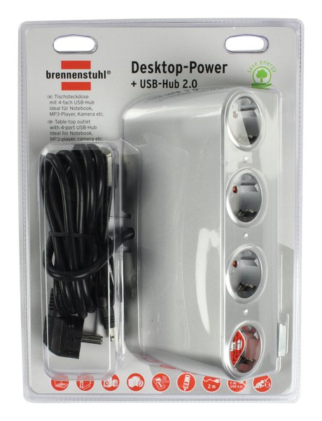 Brennenstuhl Desktop-Power, 4xCEE 7/4. 1xCEE 7/7, 4xUSB Type A, hopea