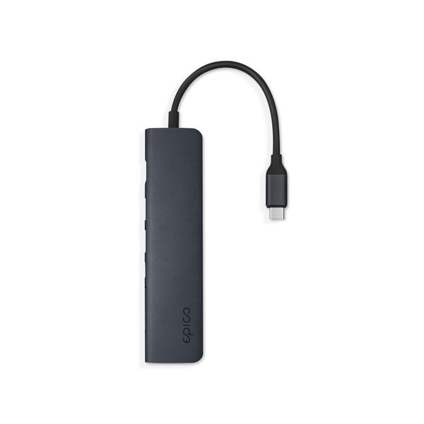 Epico 7in1 Multimedia Hub 100W USB-C PD, 2 &times; USB-A, HDMI, Ethernet, SD/Micro SD Card Slot 8K with USB-C Connector, Midnight Color