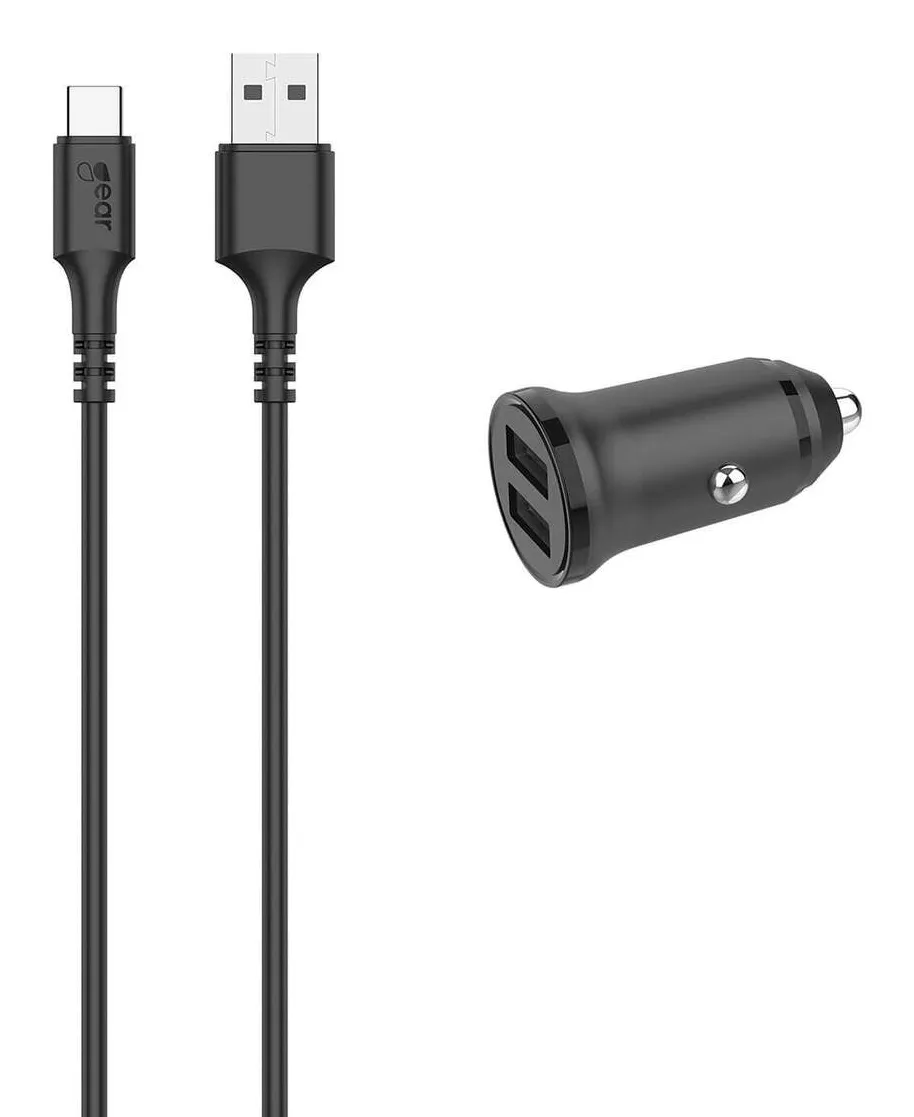 GEAR Laturi 12-24V 2xUSB 3.4A Musta USB-C 2.0 Johto 1m