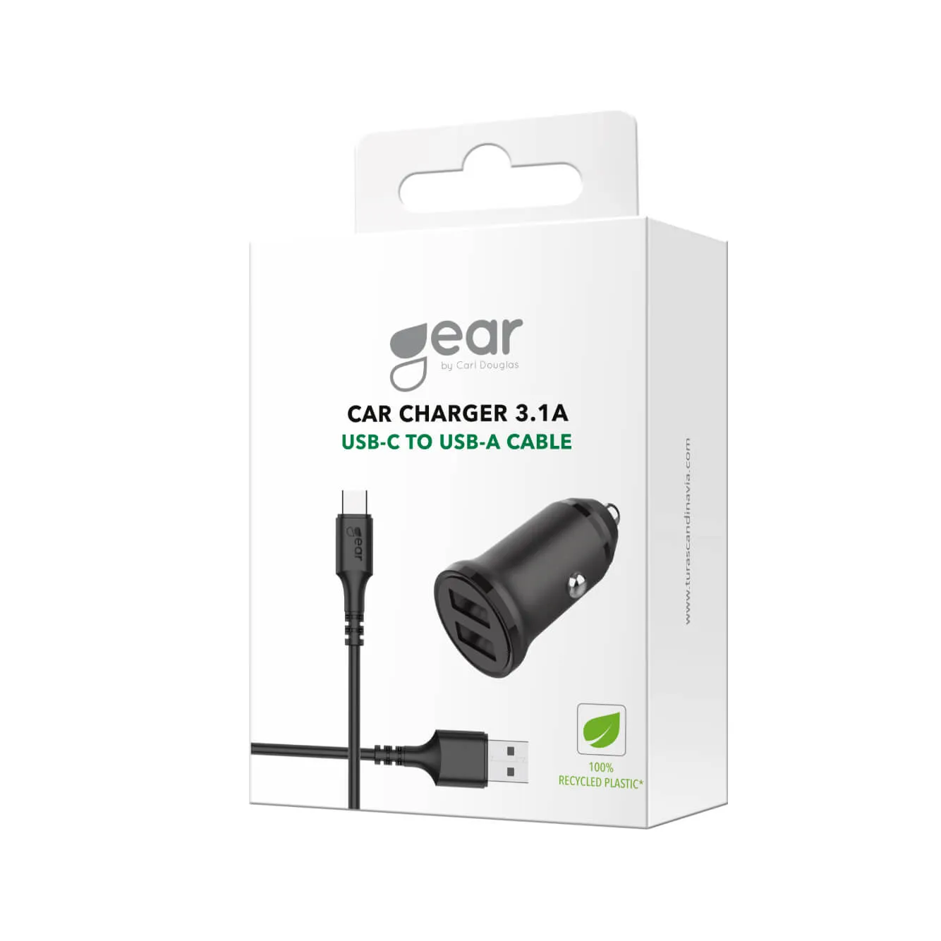 GEAR Laturi 12-24V 2xUSB 3.4A Musta USB-C 2.0 Johto 1m