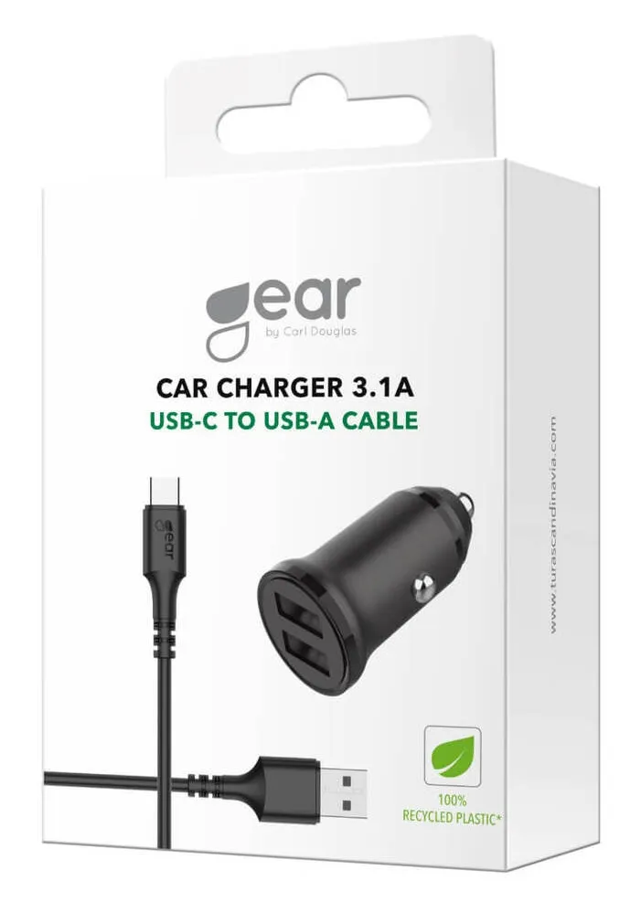 GEAR Laturi 12-24V 2xUSB 3.4A Musta USB-C 2.0 Johto 1m