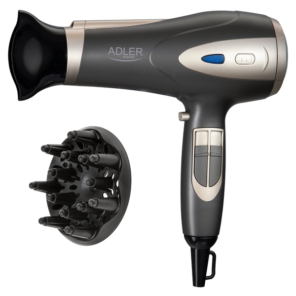 ADLER AD 2248gc Ionic -hiustenkuivaaja, harmaa ja samppanja