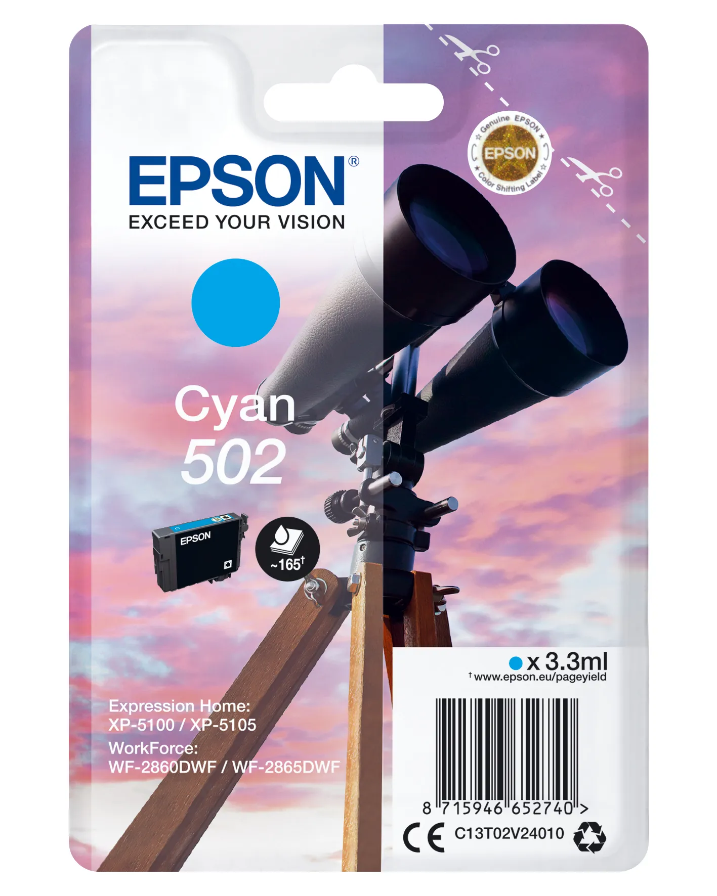 Epson 502 -mustekasetti, 3.3 ml, cyan