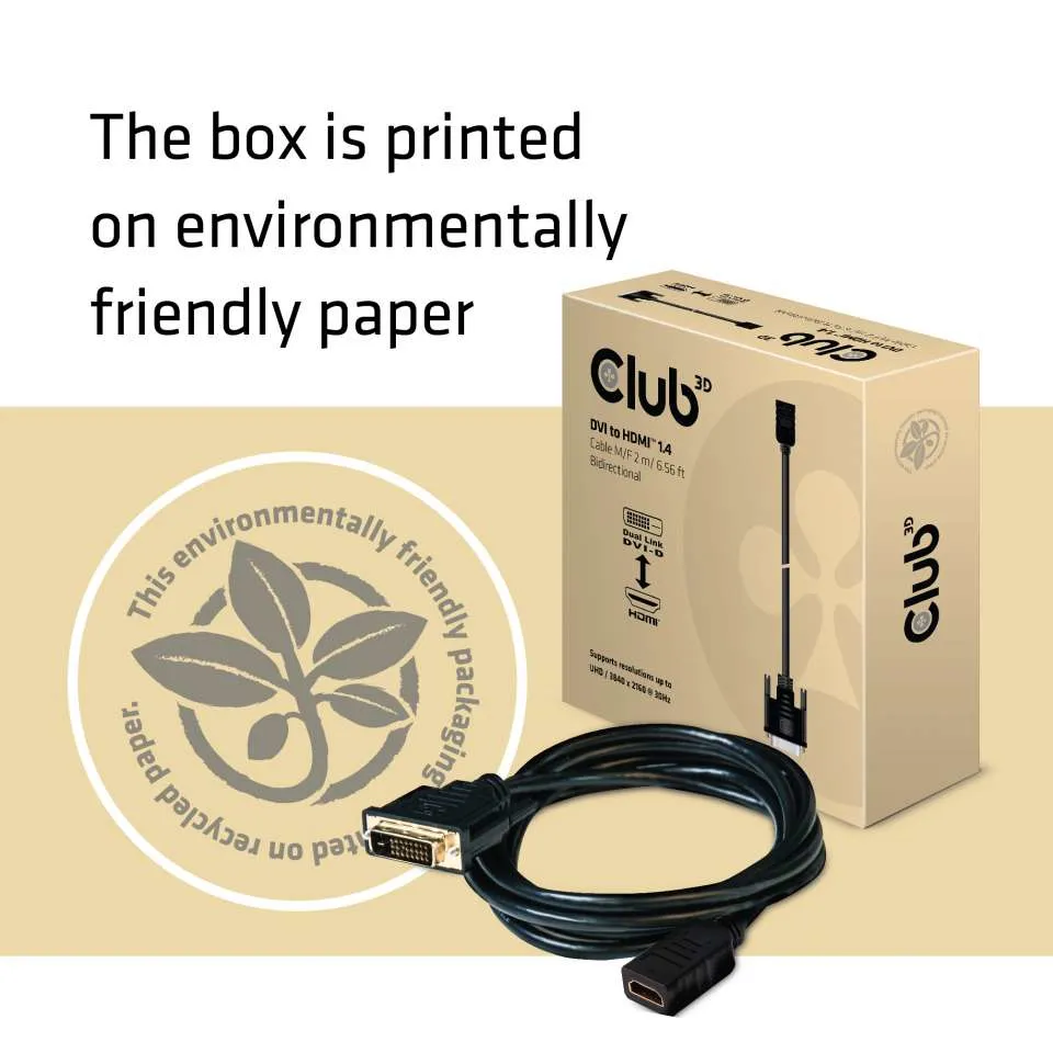 Club 3D DVi - HDMI 1.4  M/F Bidirectional - adapter, Svart, 2m