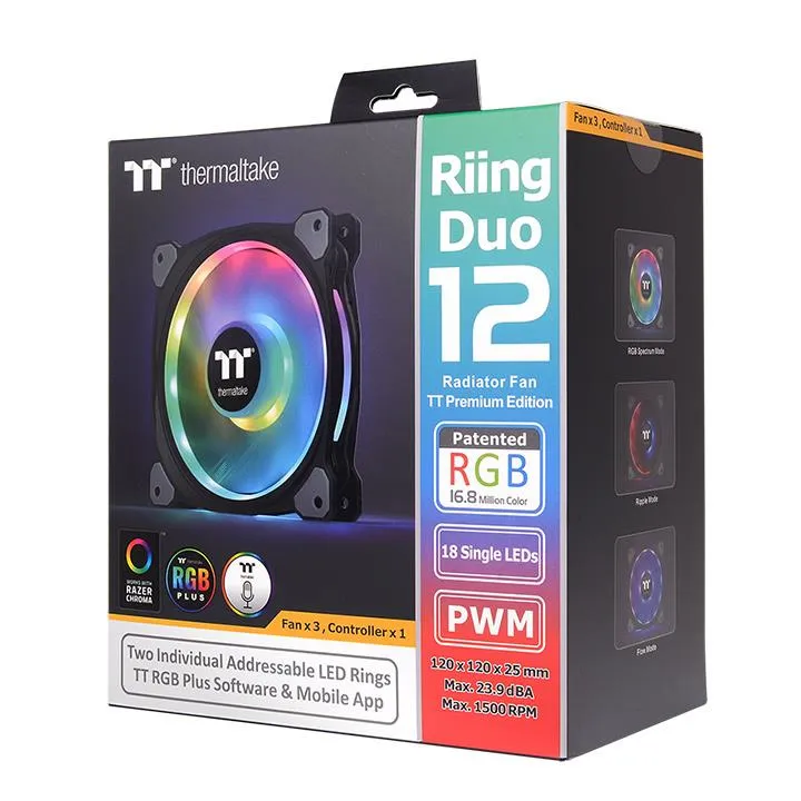 THERMALTAKE Riing Duo 12 RGB Fan Two individual addressable LED rings RGB spectrum