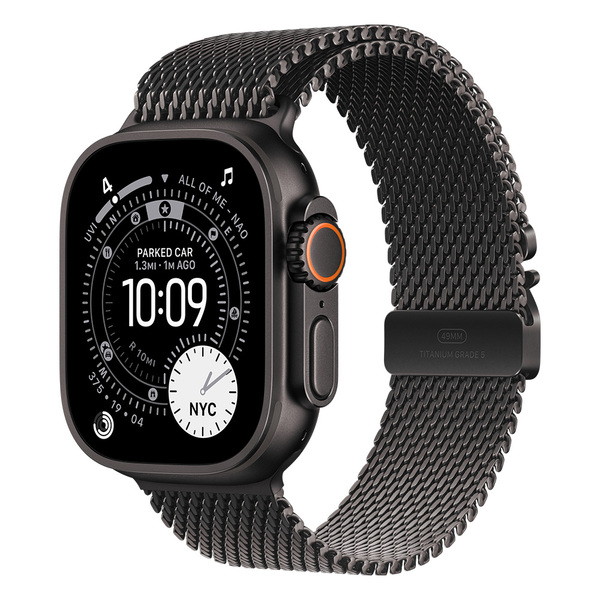 Apple Watch Ultra 3 49mm Black Titanium Case with Black Titanium Milanese Loop (Small)